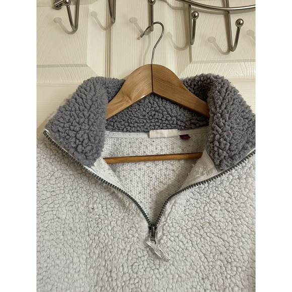 SO Fleece Teddy Size L White Faux Fur Sherpa Sweatshirt Half Zip - Picture 2 of 10